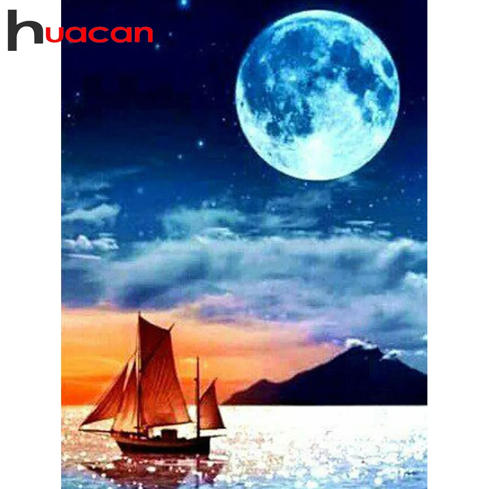 

Huacan Diamond Embroidery Landscape Night Diamond Painting DIY Full Square Cross Stitch Rhinestones Sea Decor Home