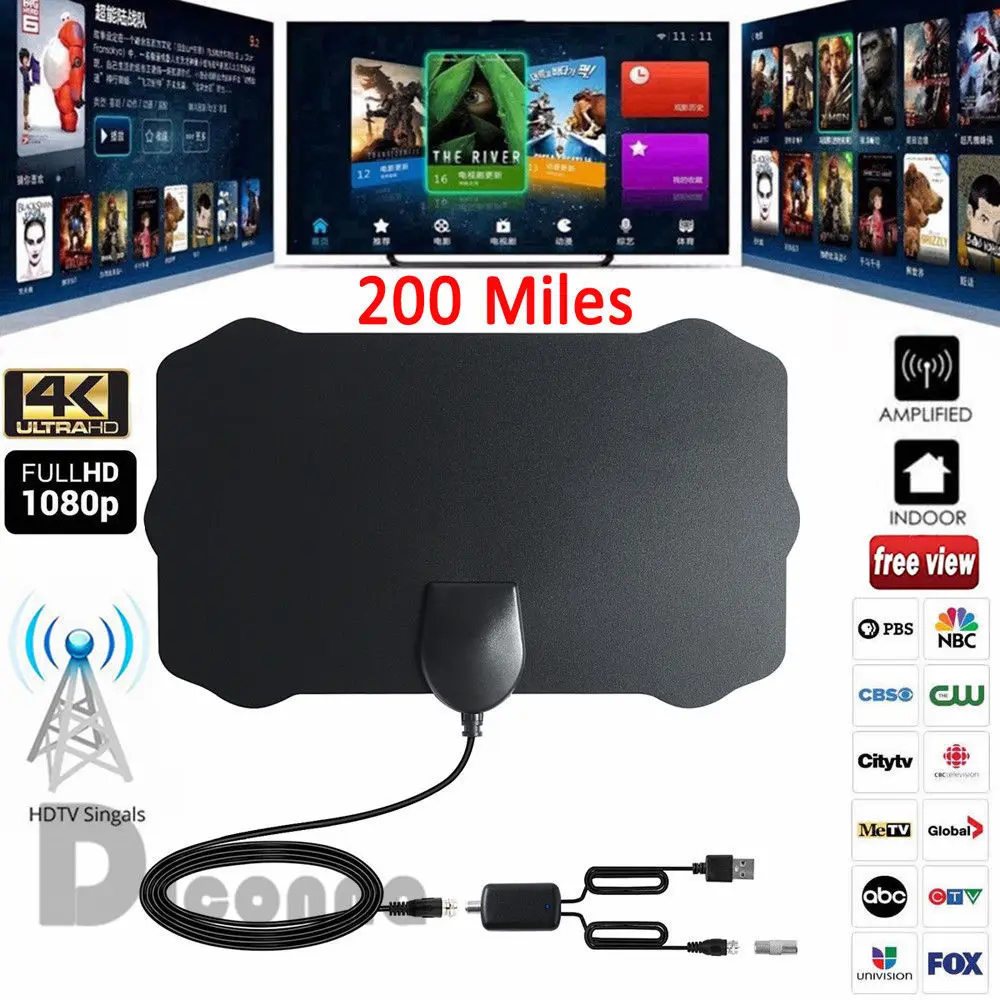 

200 Miles TV Antena 1080P Digital HDTV Indoor TV Antenna With Amplifier Signal Booster Radius Surf Fox HD Mini Antennas Aerial