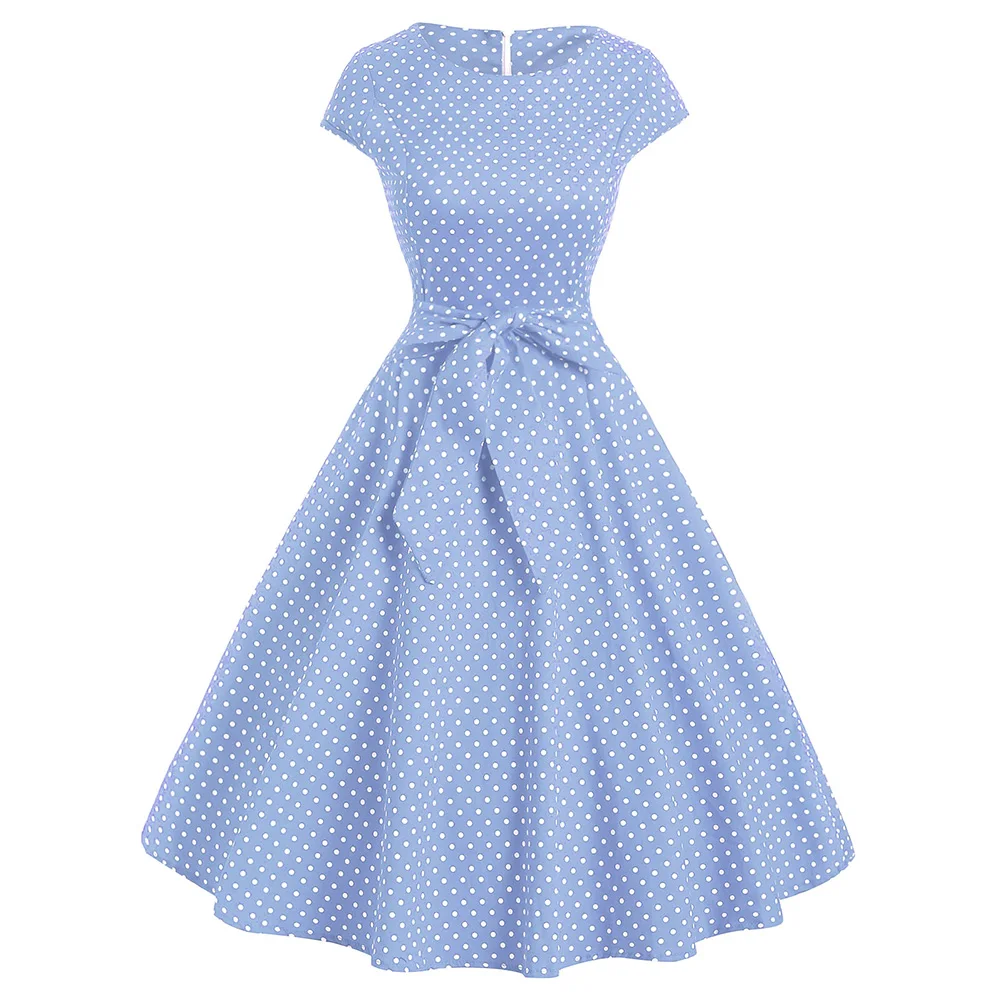 

Retro Polka Dot Print Vintage Dress Bowknot High Waist A-Line Party Dress Cotton 50s 60s Rockabilly Swing Retro Vestidos Mujer