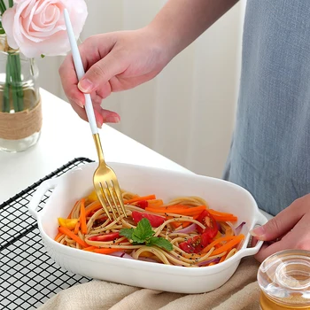 

Cheese Braised Rice Plate, Baking Plate, Creative Vegetable Plate, Household Baking Bowl, Rectangular Ceramic Western Plat