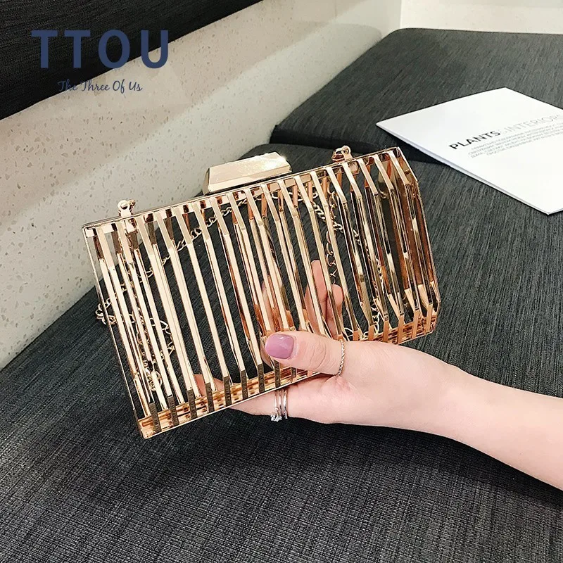 TTOU Women's Evening Bag Shoulder Metal Hollow Crossbody Bags Designer Clutch Cage Fashion 2019 Summer Handbag