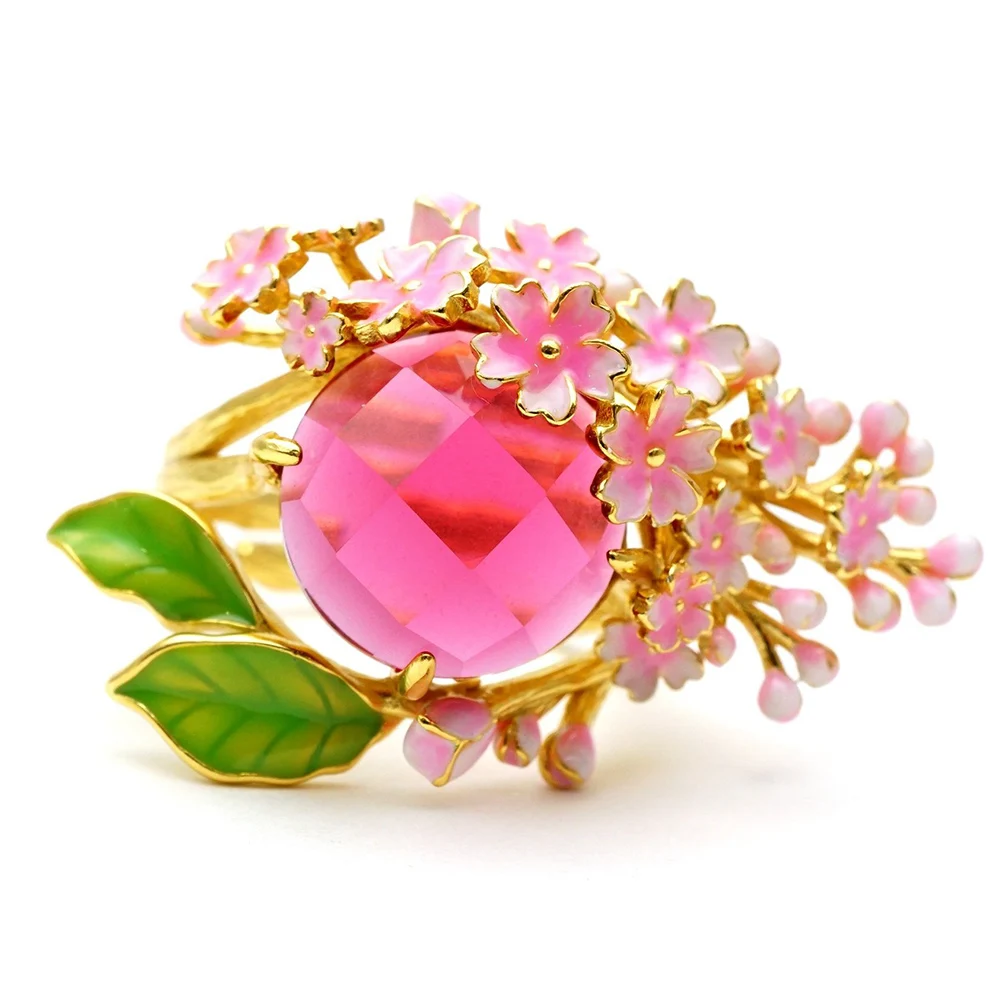 

Women Ring Jewelry Fashion Purple Powder Crystal Rings Retro Vintage Romantic Flower Leaves Engagement Renaissance Gift New D30