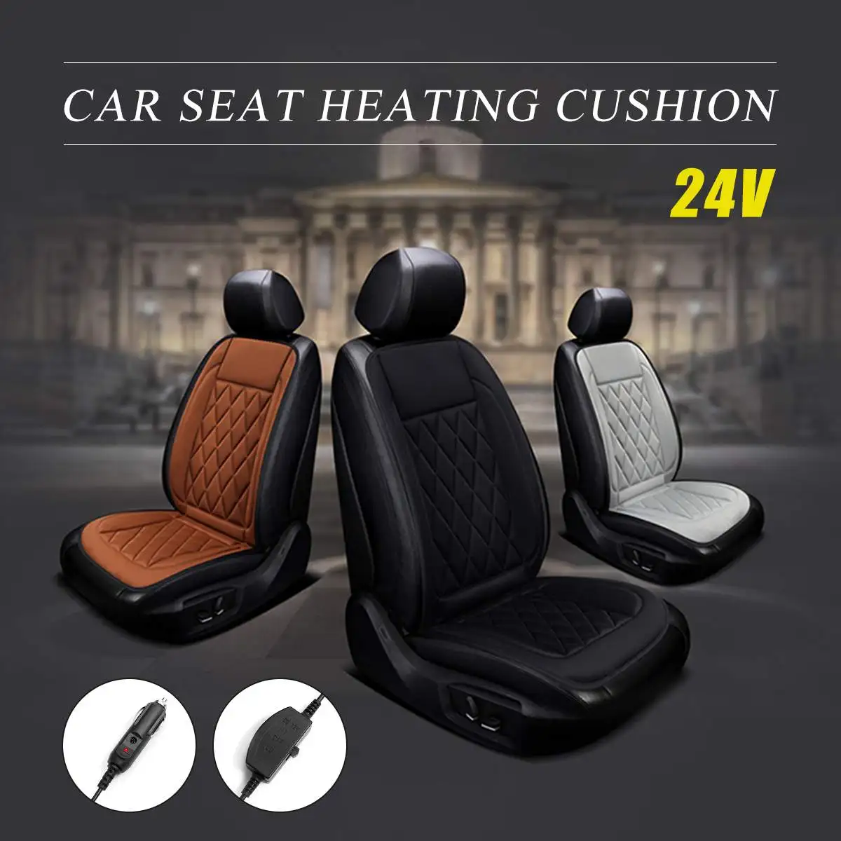 

24V Heated Car Seat Cushion Cover Seat Heater Warmer Winter Household Cushion car driver heated seat cushion Silver/Black/Brown