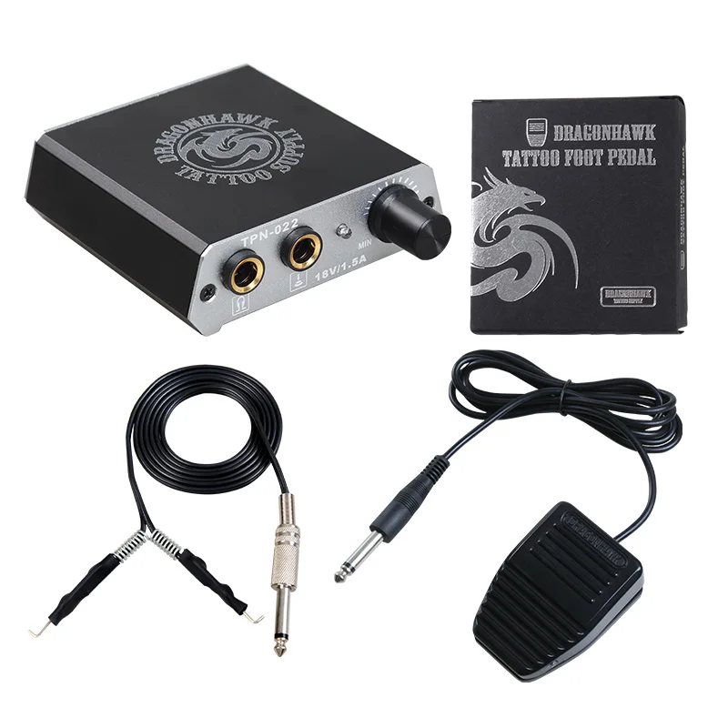 

Dragonhawk Tattoo Machine Power Supply set with Knob Adjustable Non-Slip Foot Pedal Clip cord Accessories