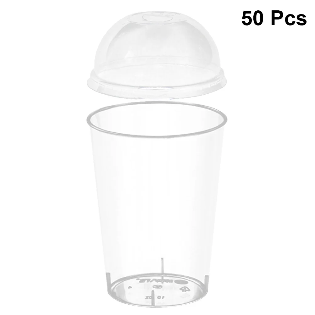 

50pcs 300ml Disposable Hard Plastic Milk Tea Cup with Lid Transparent Juice Cups Drinks Takeaway Packaging (Lid with Hole)