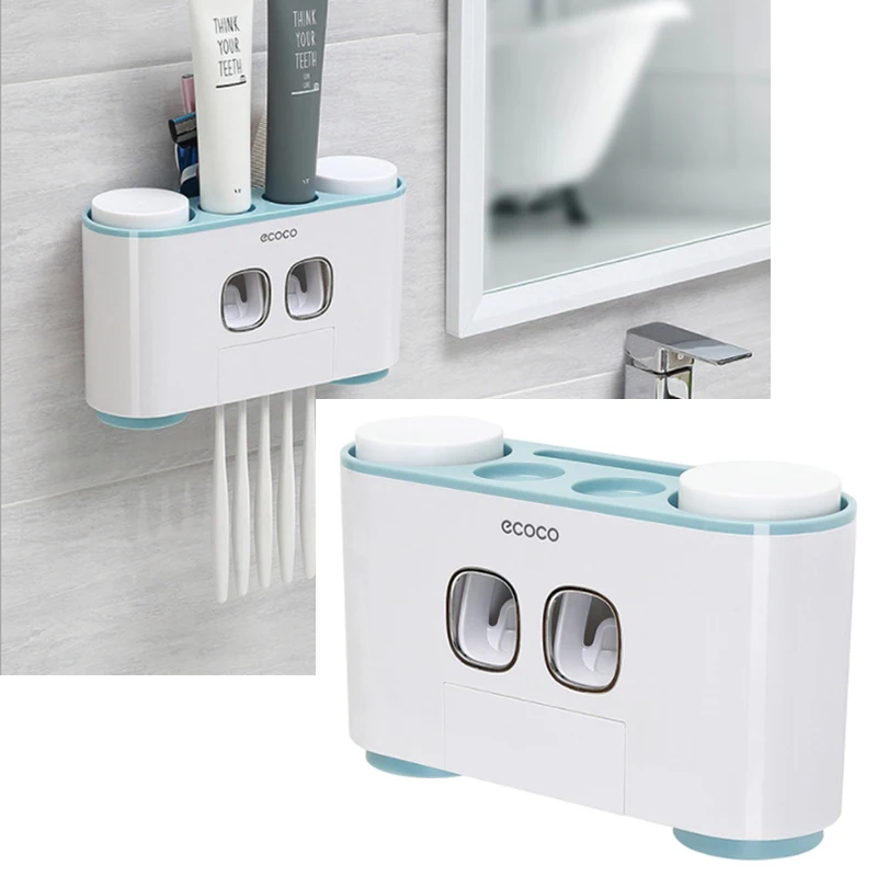 

Bathroom Accessories Sets Toothbrush Holder Automatic Toothpaste Dispenser Wall Mount Rack Set for Toothbrushes Cover with Cup
