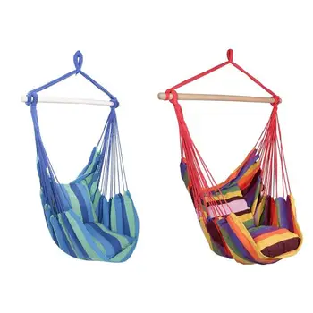 

Hammock Chair Hanging Chair Swinging Indoor Outdoor Furniture Hammocks Canvas Dormitory Swing With 2 Pillows Hammock Camping