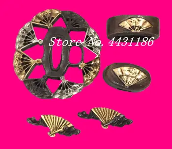 

A Set Fan Design Sword Accessory for Japanese Samurai Sword Katana Copper Tsuba Menuki Fuchi Kashira Metal Crafts
