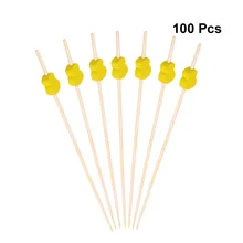 100 шт одноразовые бамбуковые фруктовые десертные палочки, украшения для коктейля, палочки для свадебной вечеринки, декор для напитков(желтый кукурбит/12 см