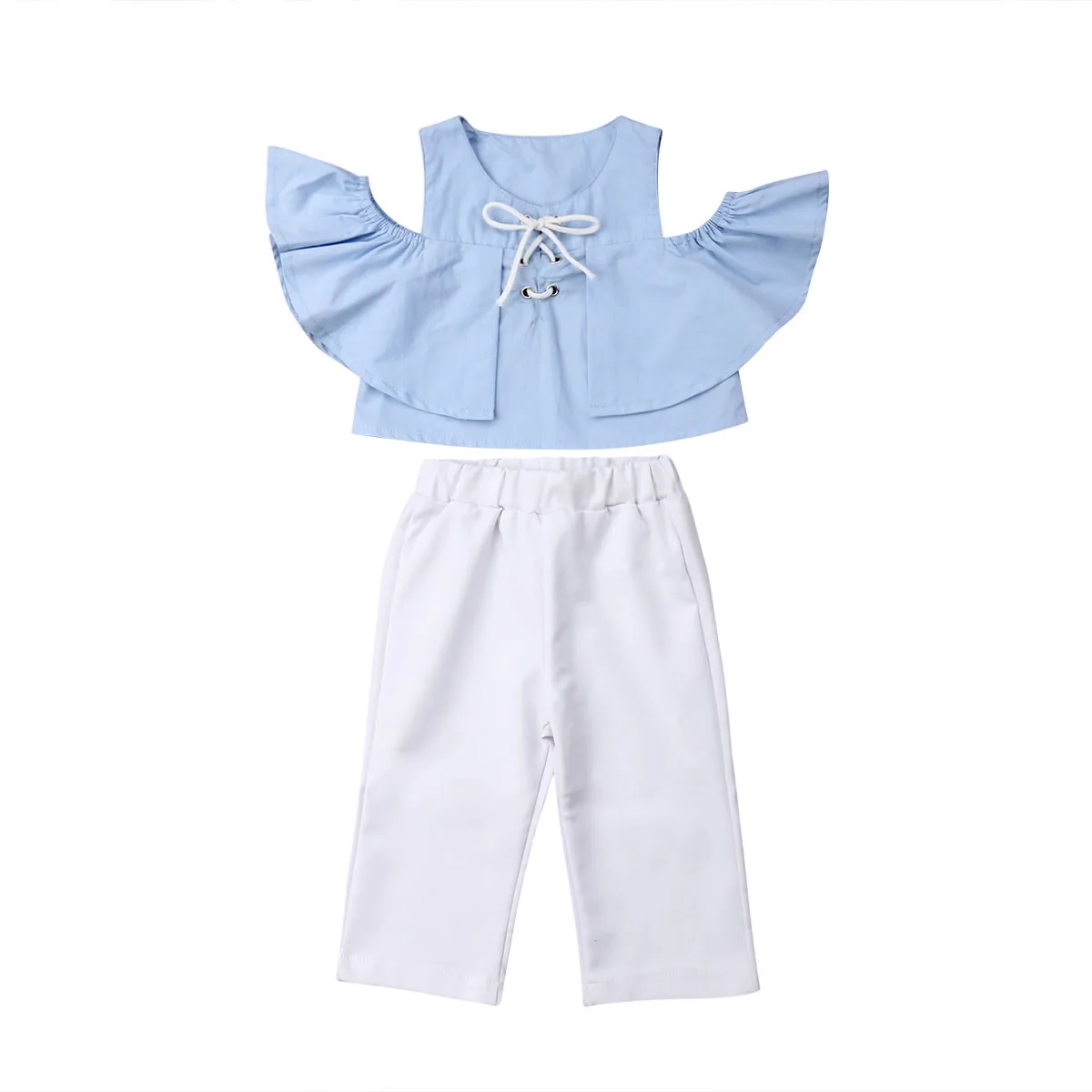

Fashion 2PCS/set Toddler Kid Girls Clothes Ruffles Crop Top T shirts +White Pants Children Outfits Clothing