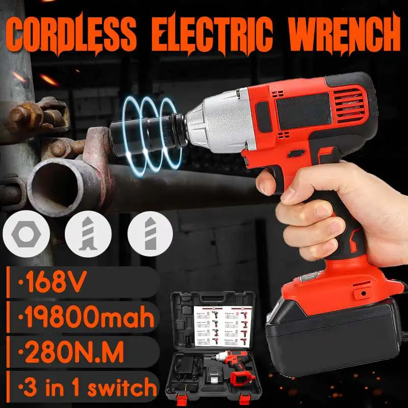 

168V 19800mah Cordless Electric Wrench Rechargeable Battery Power Wrench Tool Electric Impact Socket Wrench Car Home and Drill
