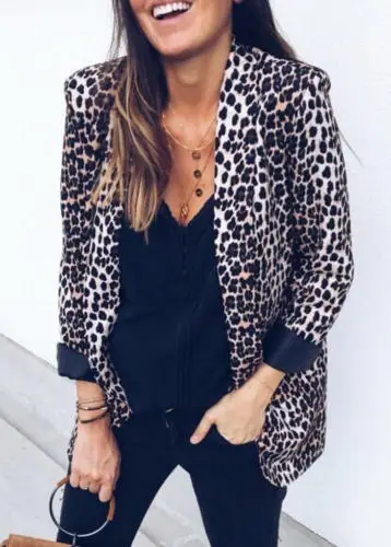 

1111 Women Slim OL Suit Casual Blazer Leopard Jacket Coat Tops Outwear Long Sleeve