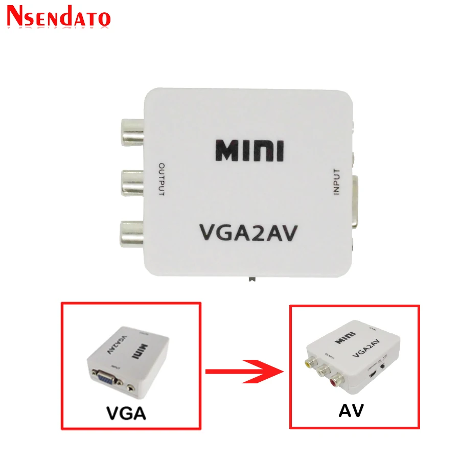 

Mini HD VGA2AV Video Converter Convertor Box VGA to AV RCA CVBS Video Converter Conversor with 3.5mm Audio to PC HDTV Converter