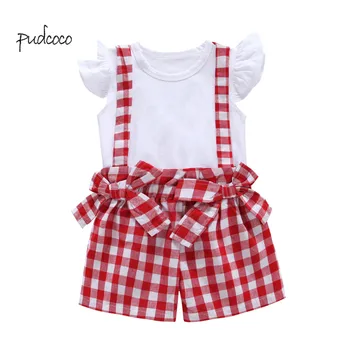 

Pudcoco New Brand Newborn Toddler Baby Girl Clothes Tops +Plaid Shorts Outfits Summer Set