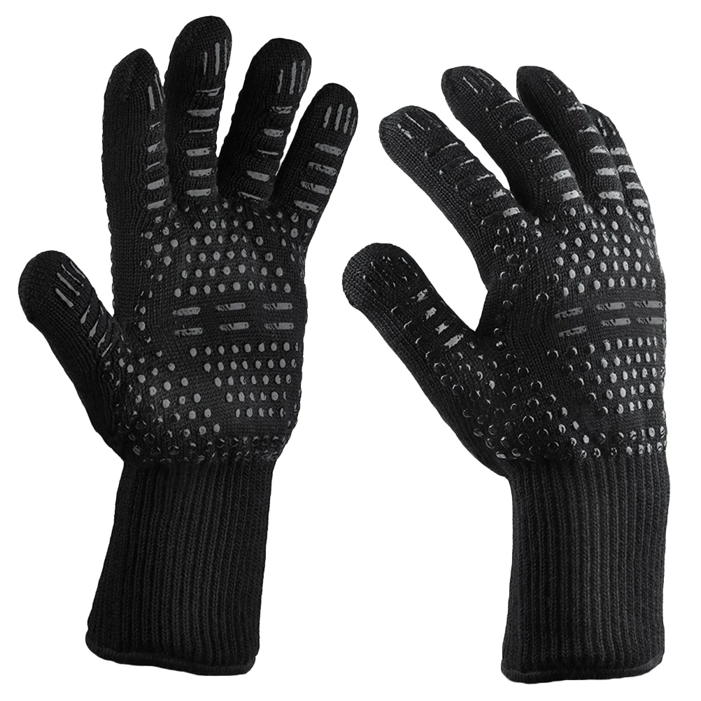 

2pcs BBQ High Temperature Resistant Gloves Aramid Case Gloves Fire Prevention Heat Insulation Gloves Kitchen Gloves(Black)