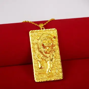 

New Designs Vietnam Sand Gold Pendant Necklace Ambitions Lion Big Square Charms Necklace Jewelry for Men