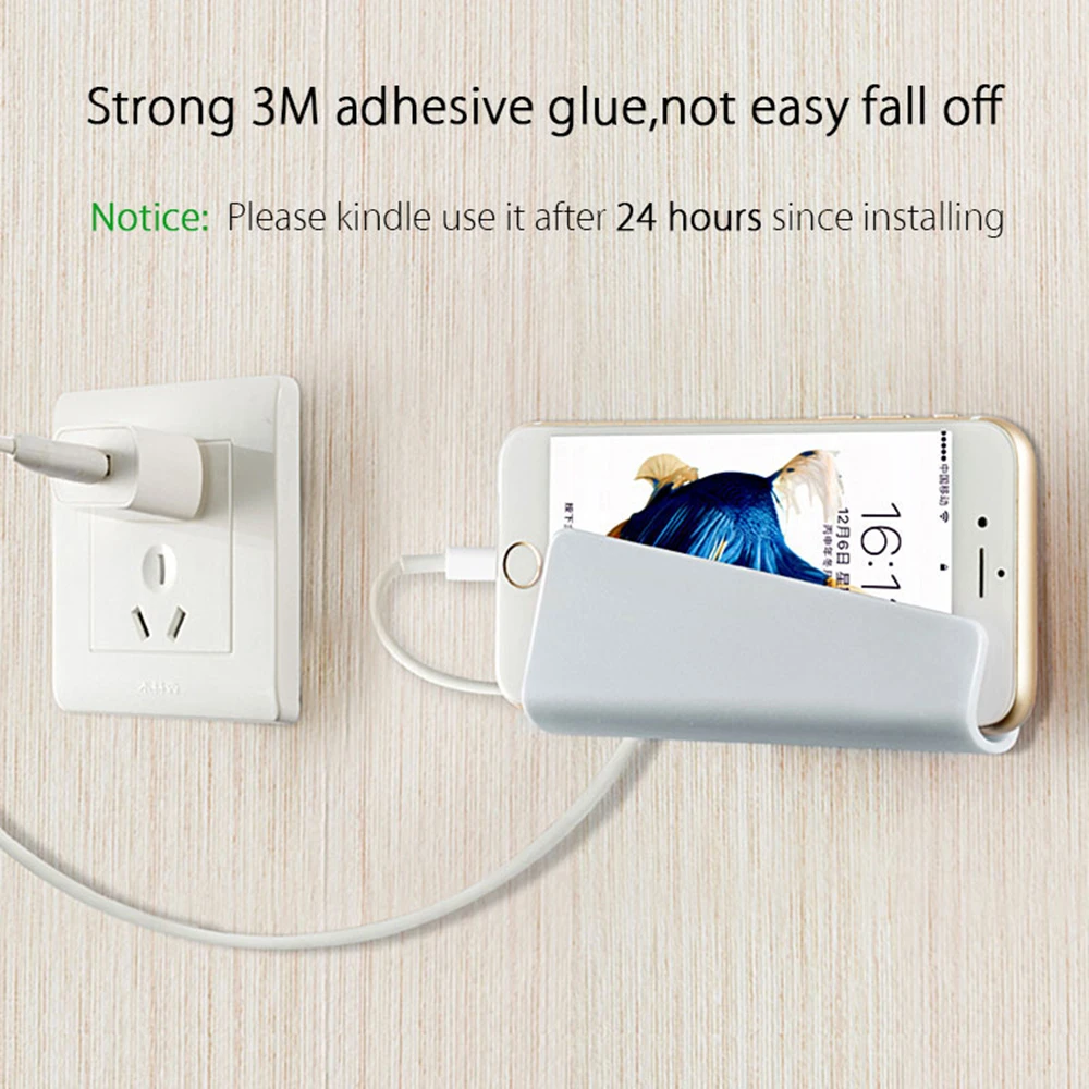 

Syrinx Wall Mount Mobile Phone Holder with Adhesive Strips Charging Charger Holder Stand for IPhone XR XS Max X 8 7 6 Smartphone