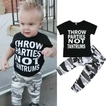 Одежда для маленьких мальчиков, футболка с короткими рукавами+ камуфляжные штаны, комплект одежды