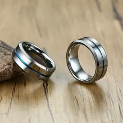 Стильные кольца из карбида вольфрама для мужчин полированные черные и синие тонкие линии обручальные кольца anel masculino