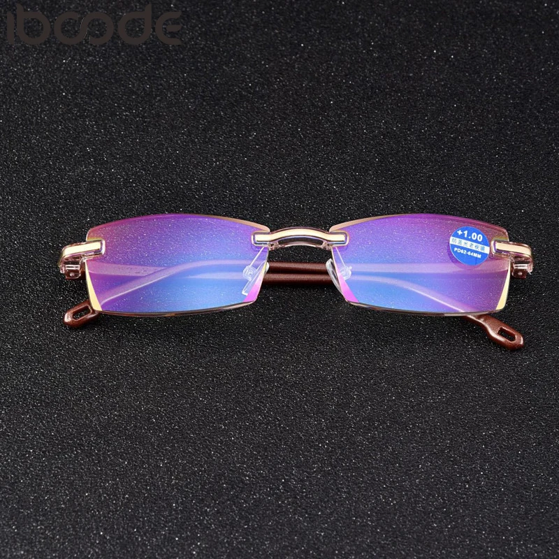 Iboode очки для чтения без оправы, синяя пленка, очки для дальнозоркости для мужчин и женщин, ультралегкие ретро оптические очки+ от 0 до+ 4,0