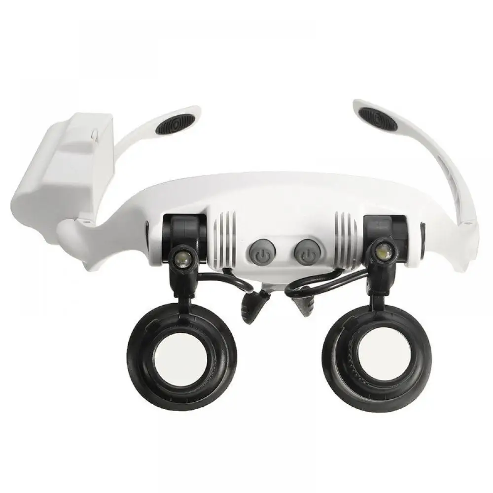 

WOOKRAYS 10X 15X 20X 25X LED Magnifier Double Eye Glasses Loupe Lens Jeweler Watch Repair Measurement with 8 Lens LED lamp