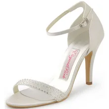 Белые женские босоножки; летние туфли на высоком каблуке; свадебные туфли с ремешком на щиколотке; атласная Женская обувь для невесты; Цвет фиолетовый, синий, слоновая кость; HP1408