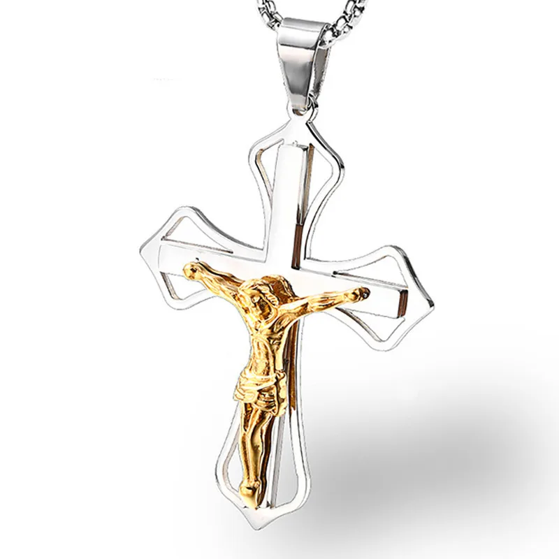 

Gold Silver Tone Jesus Christ Cross Prayer Pendant Necklace For Women Men Classic Crucifix Religions Jewelry Stainless Steel