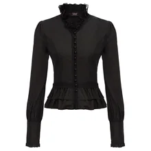 Новые винтажные рубашка осень Для женщин Викторианской стимпанк в готическом стиле с длинным рукавом и стоячим воротником планка на