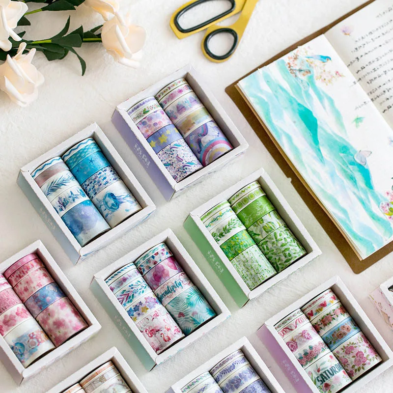 

10pcs/lot Flamingo Unicorn Decorative Adhesive Masking Tapes Cherry Flowers Washi Tape For Scrapbooking Decor Cute Papeterie