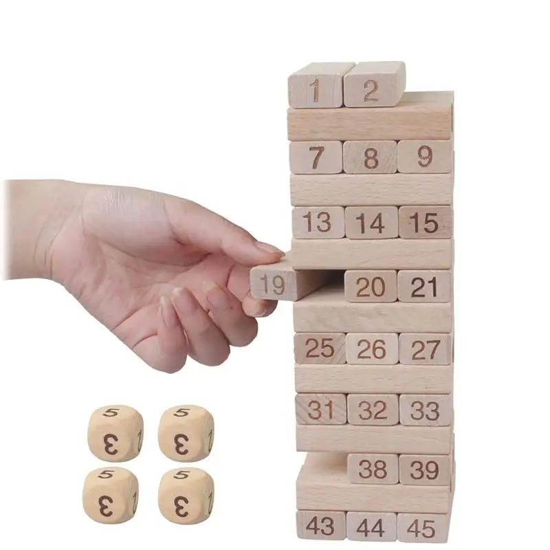 

NEW 54Pcs Wooden Tower Hardwood Building Blocks Toy Domino Stacker Extract Building Educational Jenga digital Game for Children