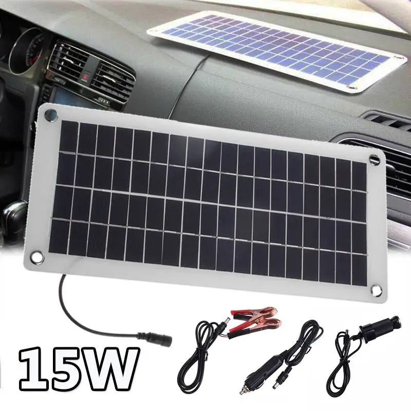 

Portable 15W 12V 5V Solar Panel USB Power Bank Board External Battery Charging Solar Cell Board DIY Clips Outdoor Travelling