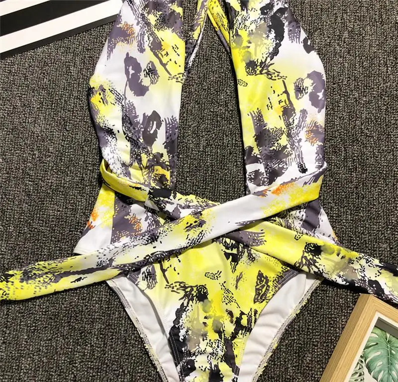 Misswim Leopard Цельный купальник Женская повязка Монокини Sexy Бикини c хомутом 2019 спинки