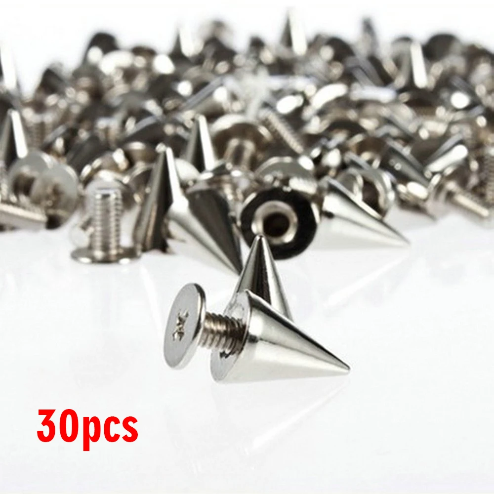 

30pcs/set Silver Rivets Cone Spikes DIY Craft Cool Punk Garment Rivets Fixing Tool Kit for Belts Jackets Leather Crafts