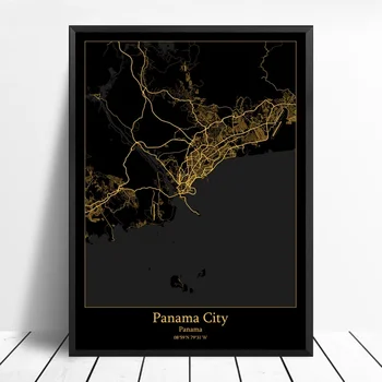

Panama city map Black and Gold City Map Modern City Canvas Art Print Wall Pictures for Living Room No Frame