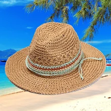 Женская шляпа с широкими полями, соломенная Кепка, Пляжная Спортивная шляпа, свернутая шляпа, Fedora, летняя пляжная шляпа, шляпа(коричневый цвет