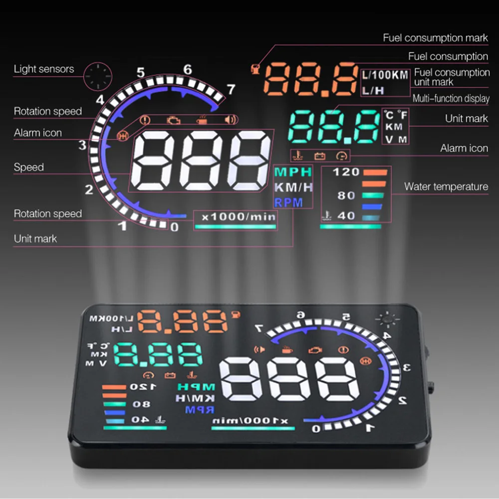 Проекционный дисплей HUD A8 5 дюймов автоматический OBD2 интерфейс сигнализация