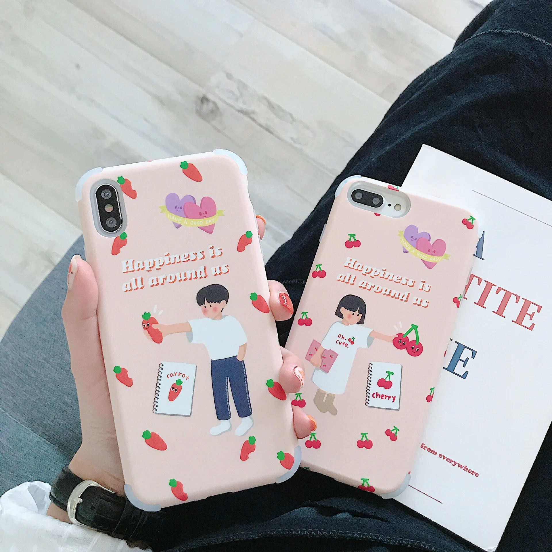 

Pink Cute illustration Couple Korean Phone Case For iPhone X XS XR Xsmax 7 7 Puls 6 6S 7 8 Puls Cases Soft Silicone Cover