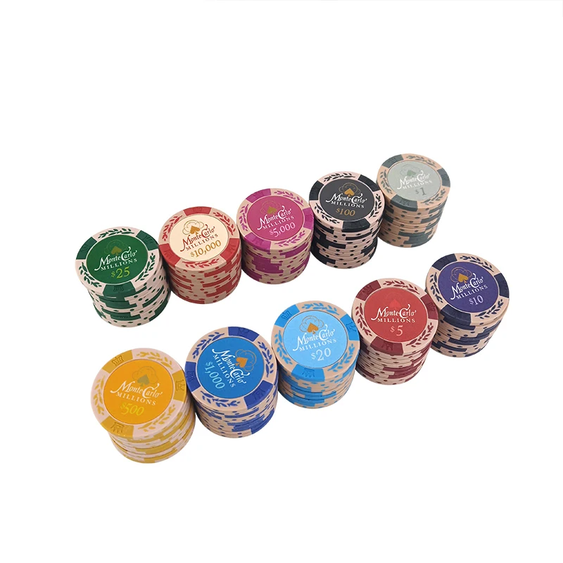 Yernea 1 قطعة 14g اللعب رقائق طقم البوكر سيارات الدولار القمح فيلم كلاي فيشات للعبة البوكر عملات 11 اللون تاج الطين الترفيه