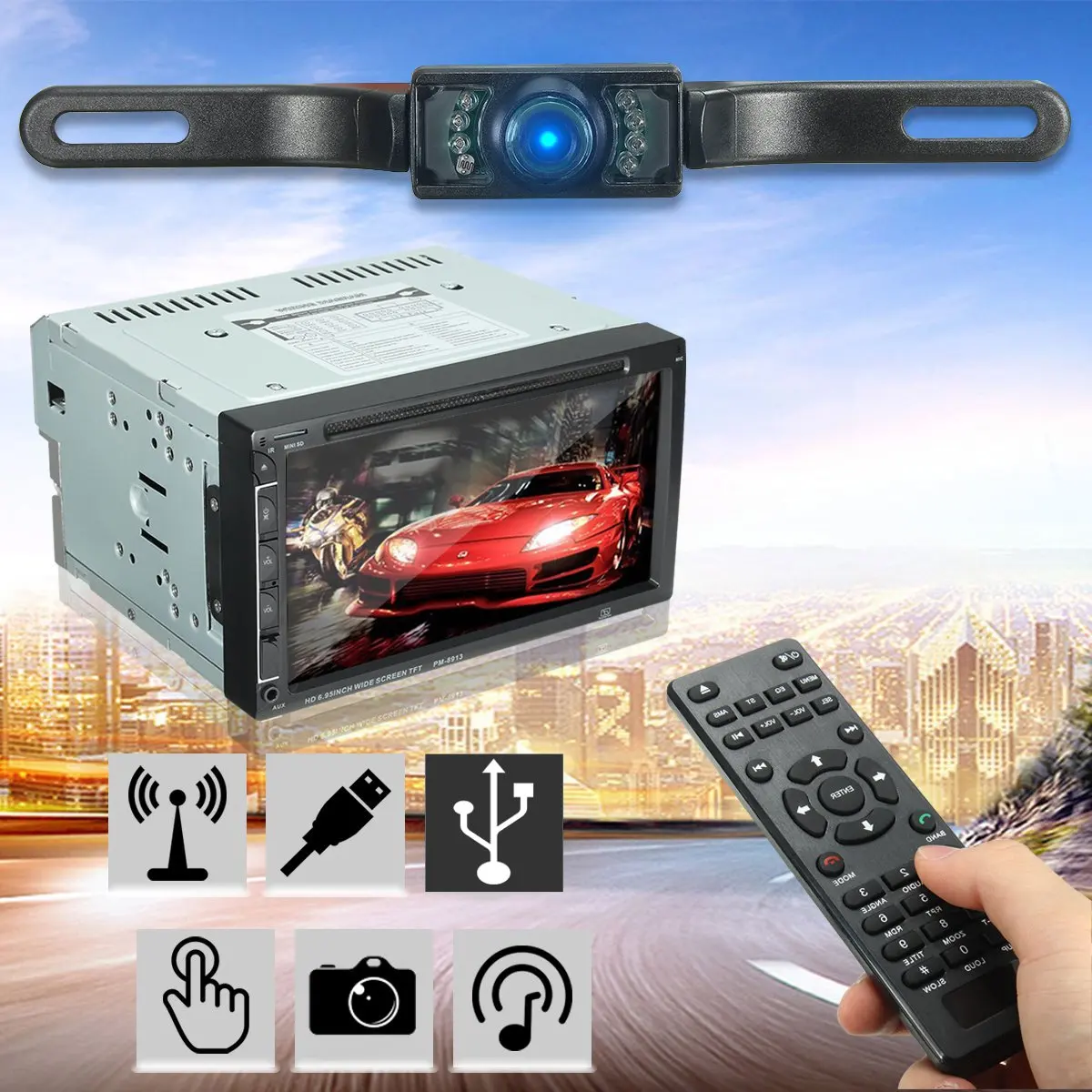 

Universal 7" 2Din Bluetooth LCD for Touch Screen Car Radio Stereo Multimedia USB SD FM Aux MP5 Player with Rear View Camera 1369