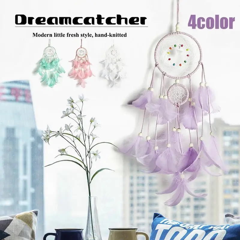 

1Pcs dream catcher Feather Girl Style Handmade Dream catcher nordic with String Light Home Wall Hanging kids room decoration 20