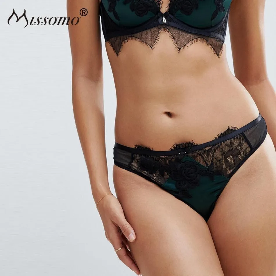 

Missomo Women G String Sexy Lace Simple Small Insert Stitching Green Low Waist Matching Thong