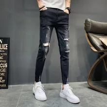 Летний продукт взрывной Тонкий девять точек Эластичность джинсы homme тонкие ноги Корейская версия calca masculina Мода