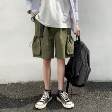 Летние Новые шорты мужские модные однотонные Прямые повседневные шорты ветрозащитные мужские уличные трендовые свободные шорты в стиле хип-хоп