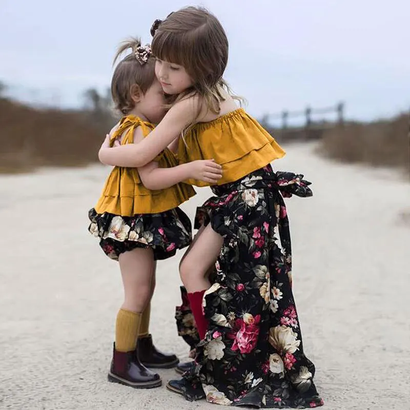 

Toddler Girls Sets Clothing 2019 Summer Childrens Tube Top+floral Pattern Dress Baby Girls Sisters Suit 2pcs Kids Floral Skirts