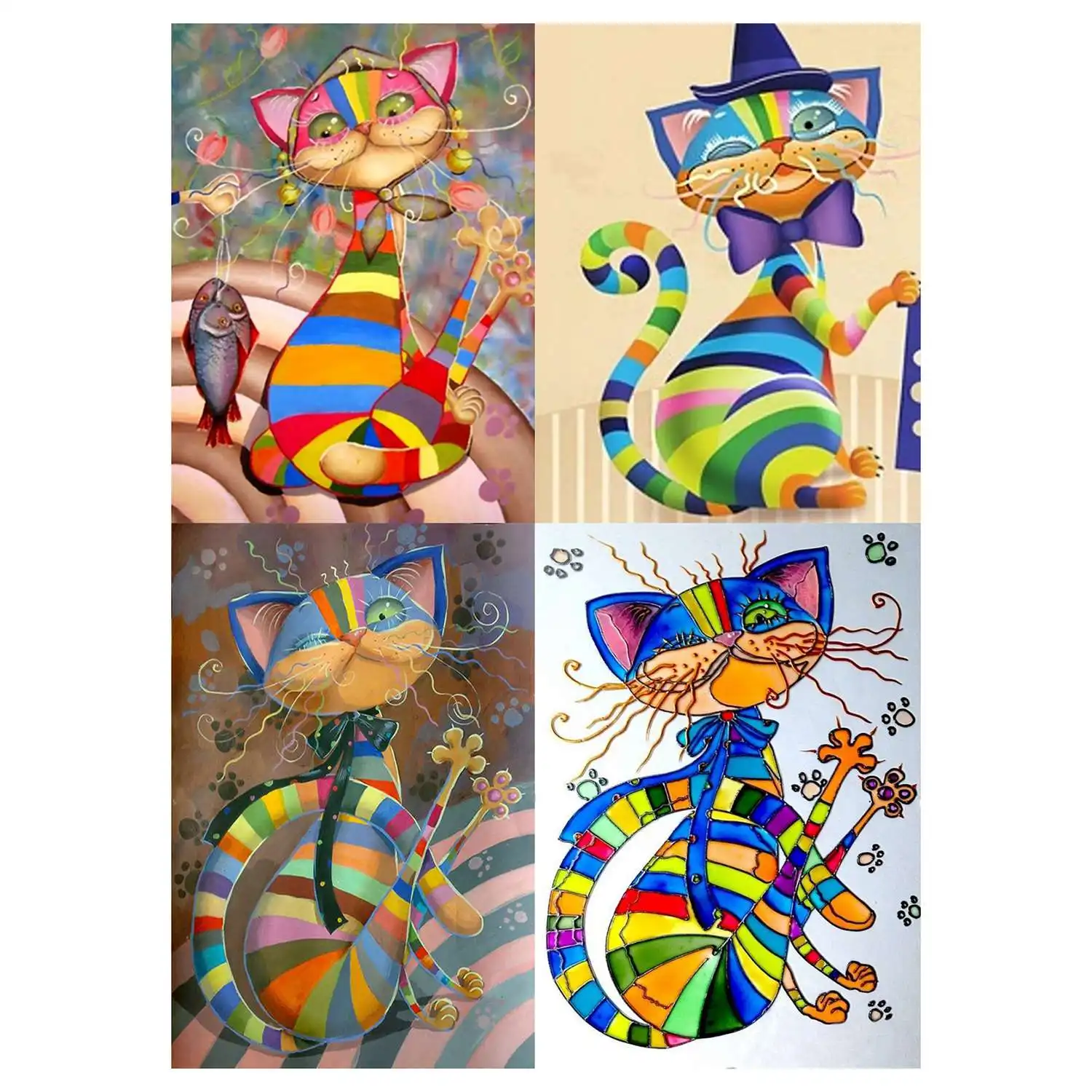 4 Pack 5d Diamond Painting Kits For Adults Kids Set Cats Full Drill