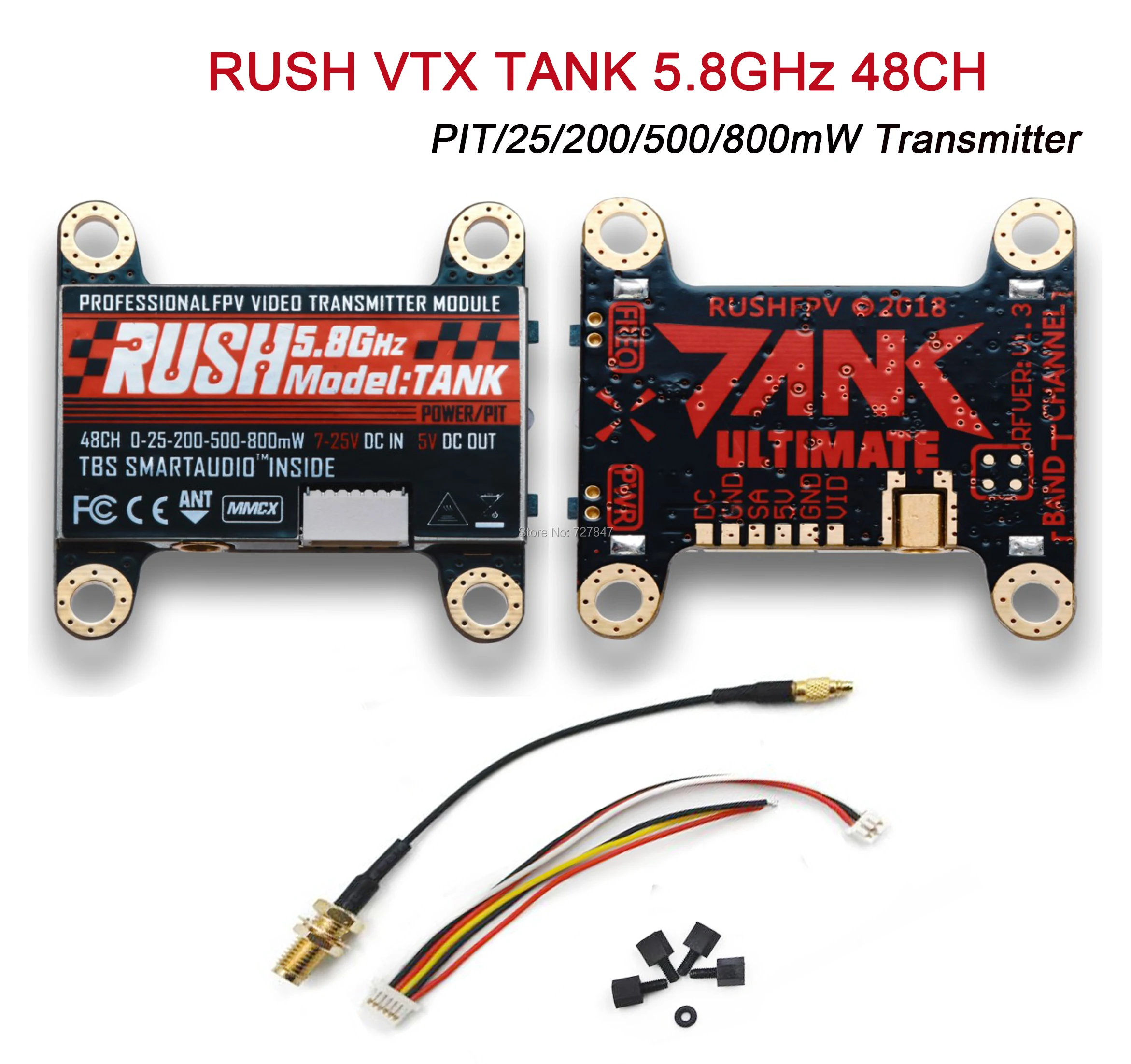 

RUSH VTX TANK 5.8GHz 48CH PIT/25/200/500/800mW Smartaudio Switchable AV Transmitter For FPV Racing Drone