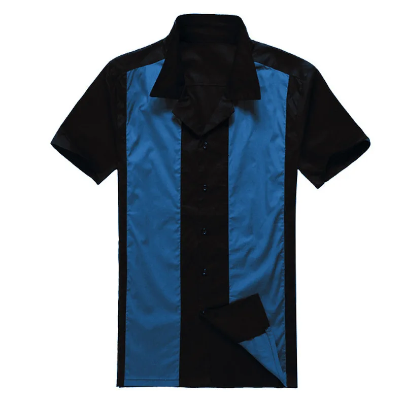 

Casual Men Dress Big Size Shirts Men's Camiseta Retro Hombre Bowling Bahama Button-Down Shirt Short Sleeve Patchwork Shirts