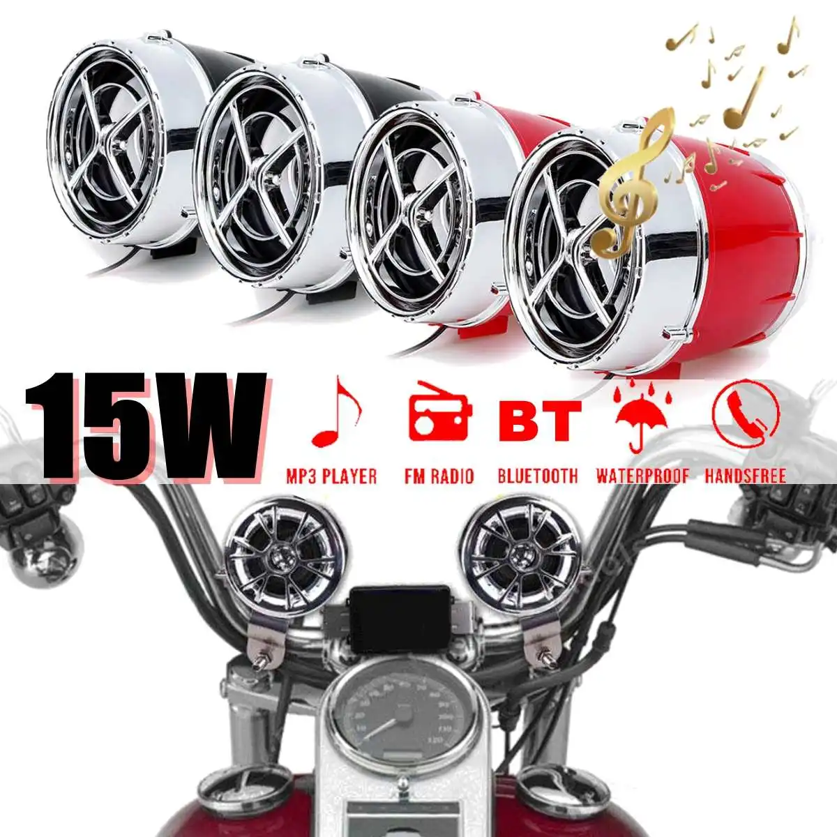 

12V Pair bluetooth Motorcycle Bike Mutilmedia MP3 Player Speakers Audio FM Radio Security Alarm Wireless APP Remote Control