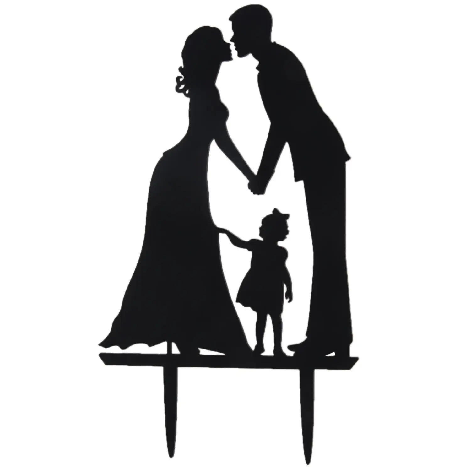 

Hot Sale Bride Groom with Kid Acrylic Wedding Cake Topper Inserted Card Wedding Decorations 18*11*0.25cm black