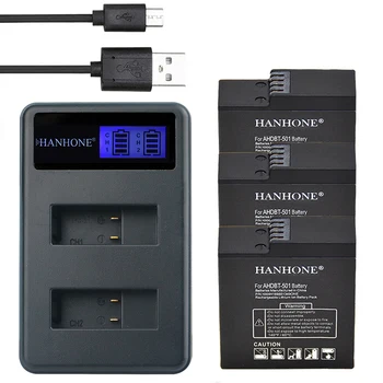 

3PCS 1700mAh AHDBT-501 AHDBT 501 AHDBT501 Replacement Camera Battery +LCD USB Dual Charger For GoPro Hero 5 6 Hero7 Hero5 Hero6